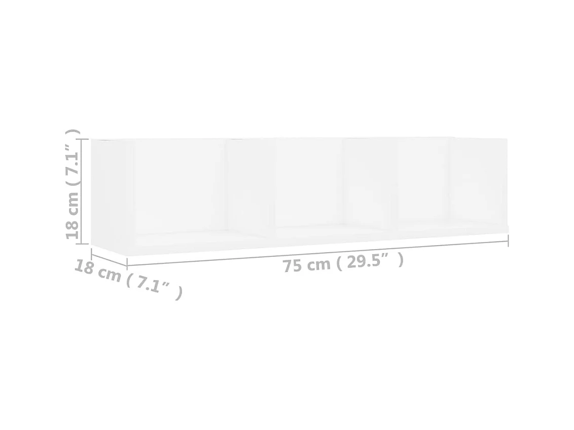 Mensola da parete per CD bianca 75x18x18 cm in legno ingegnerizzato
