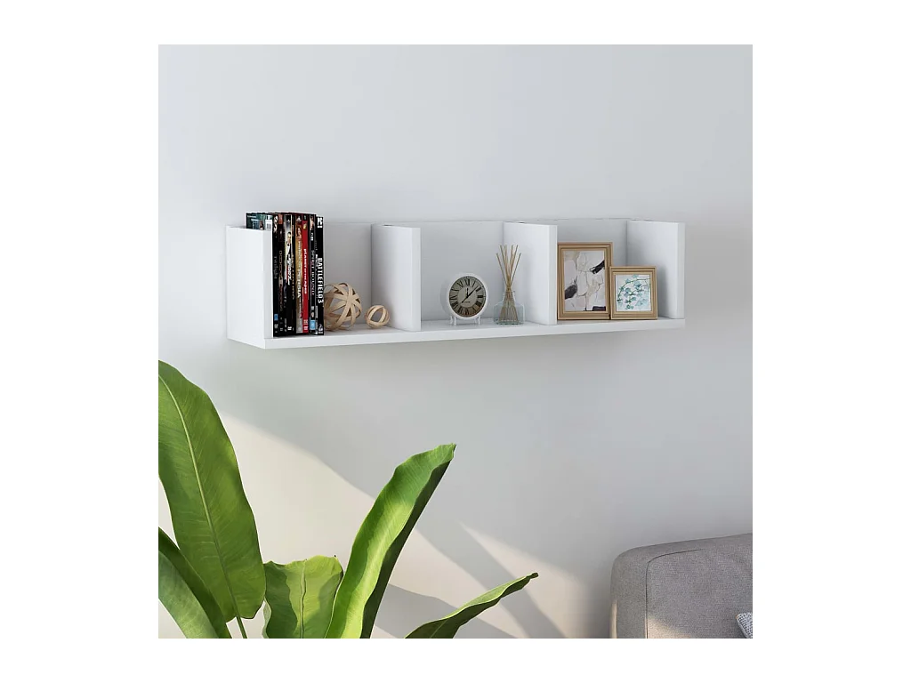 Witte CD-wandplank 75x18x18 cm van bewerkt hout