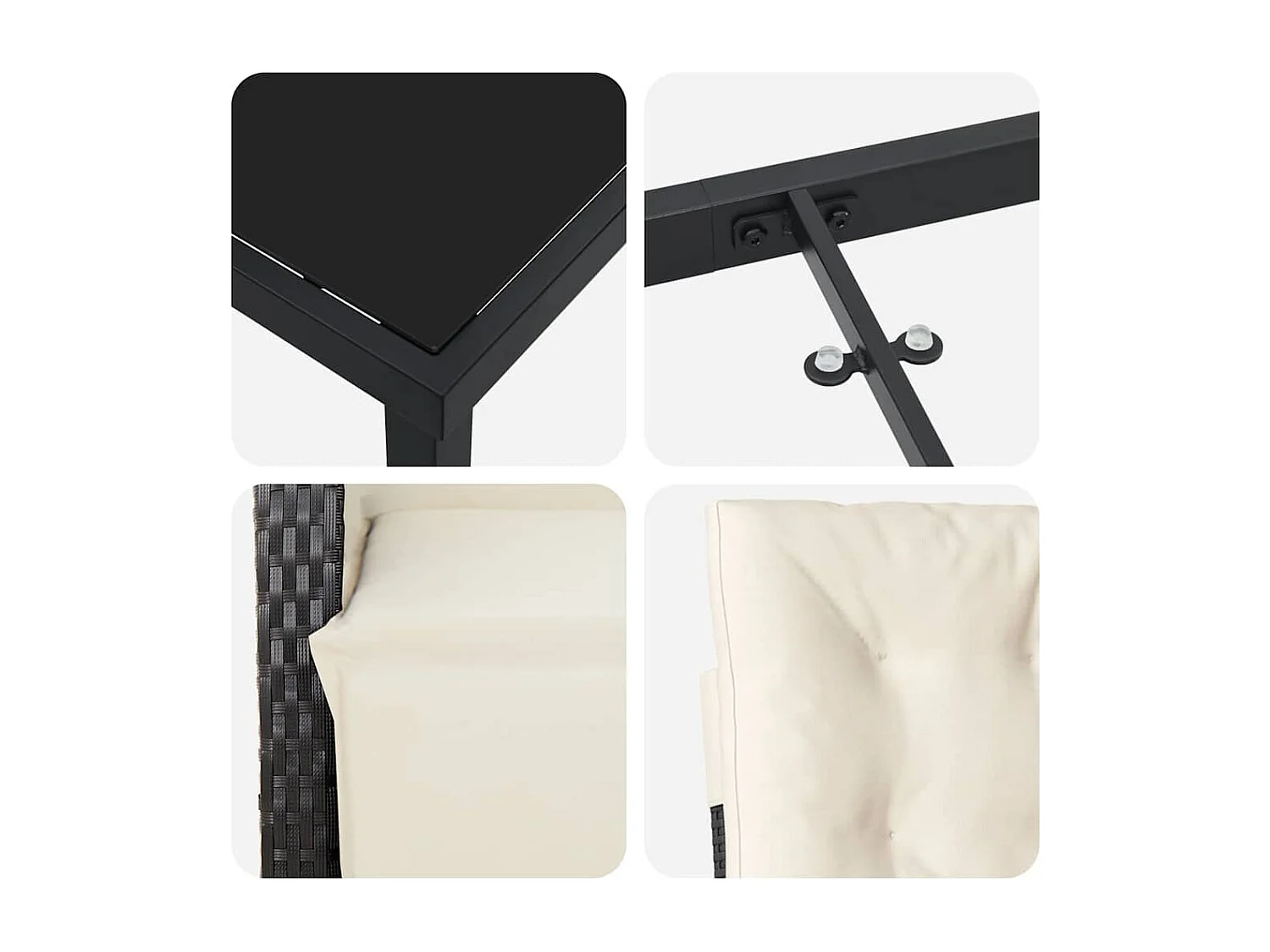 Ensemble de salle à manger de jardin 7 pièces avec coussins en poly rotin noir