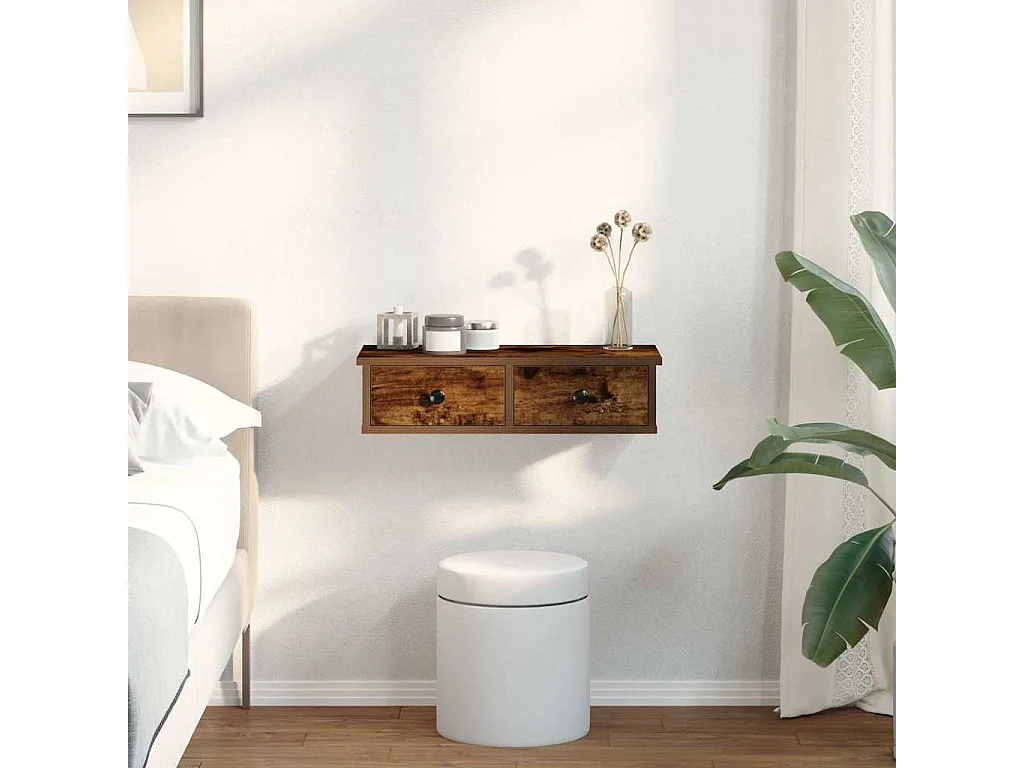 Étagère murale avec tiroirs chêne fumé bois d'ingénierie