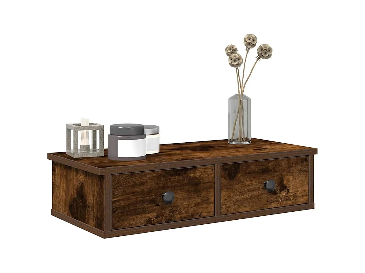 Wandplank met lades van gerookt eikenhout