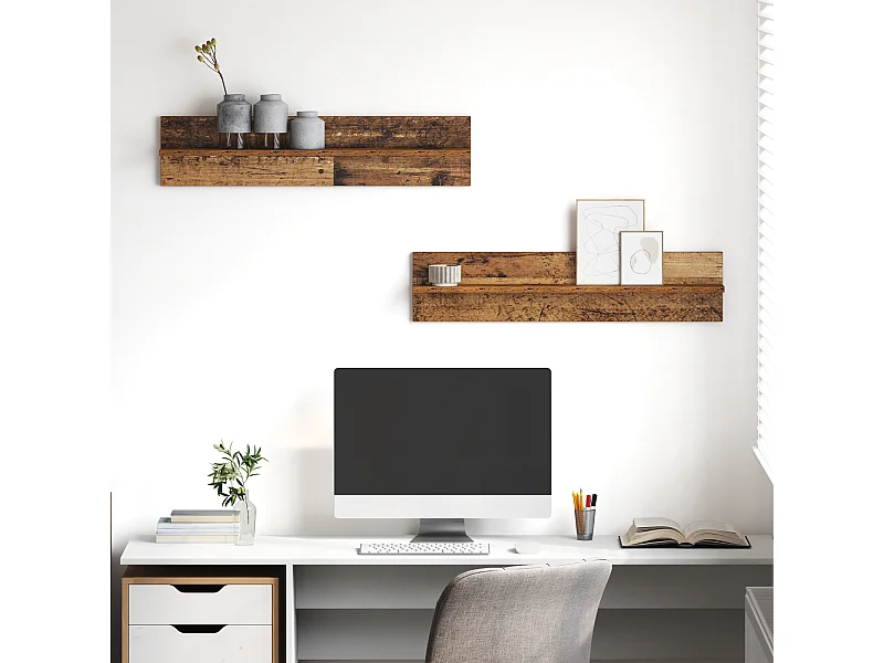 Wandplanken 2 stuks antiek hout 80 x 11,5 x 18 cm