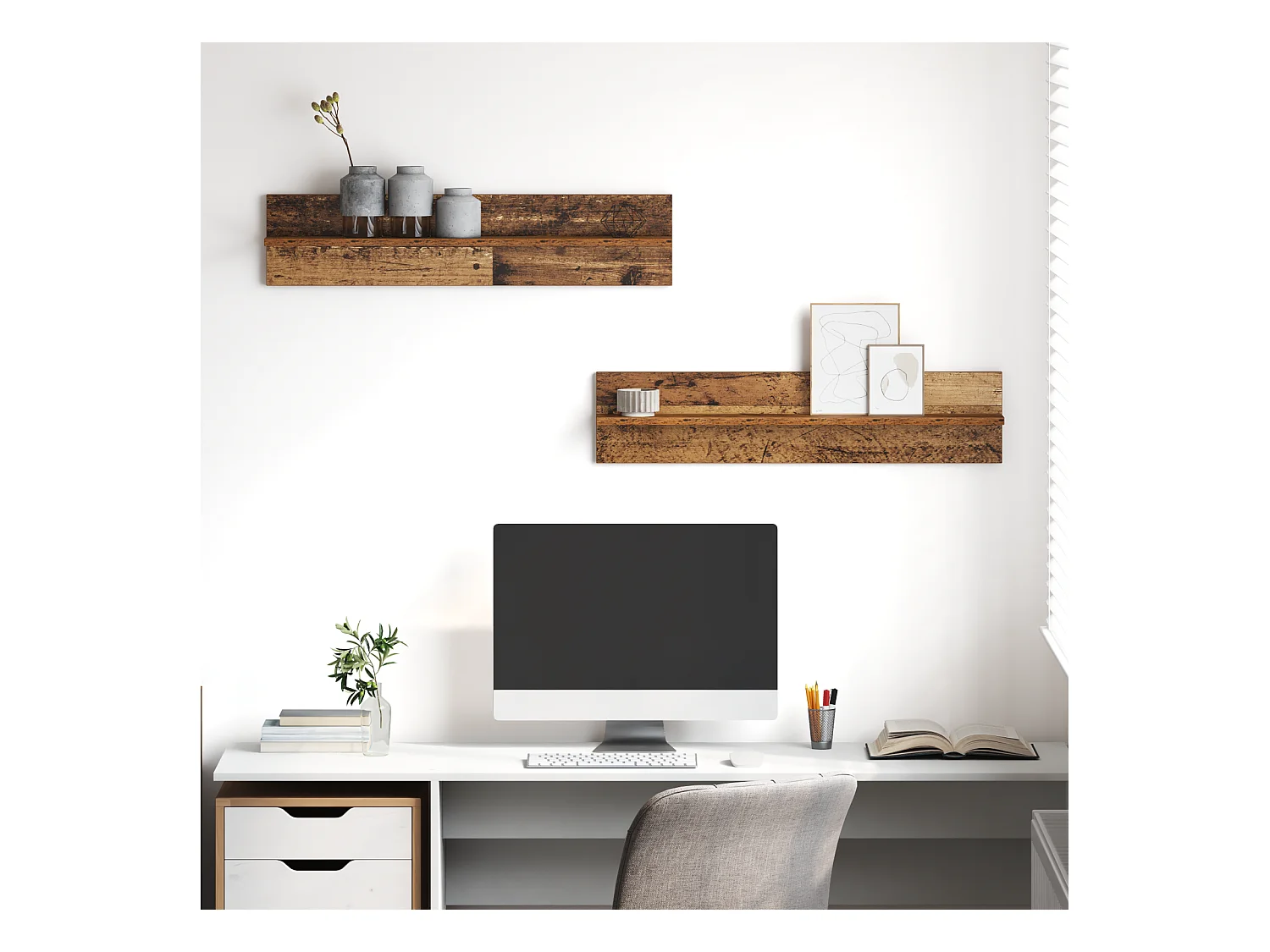 Wandplanken 2 stuks antiek hout 80 x 11,5 x 18 cm