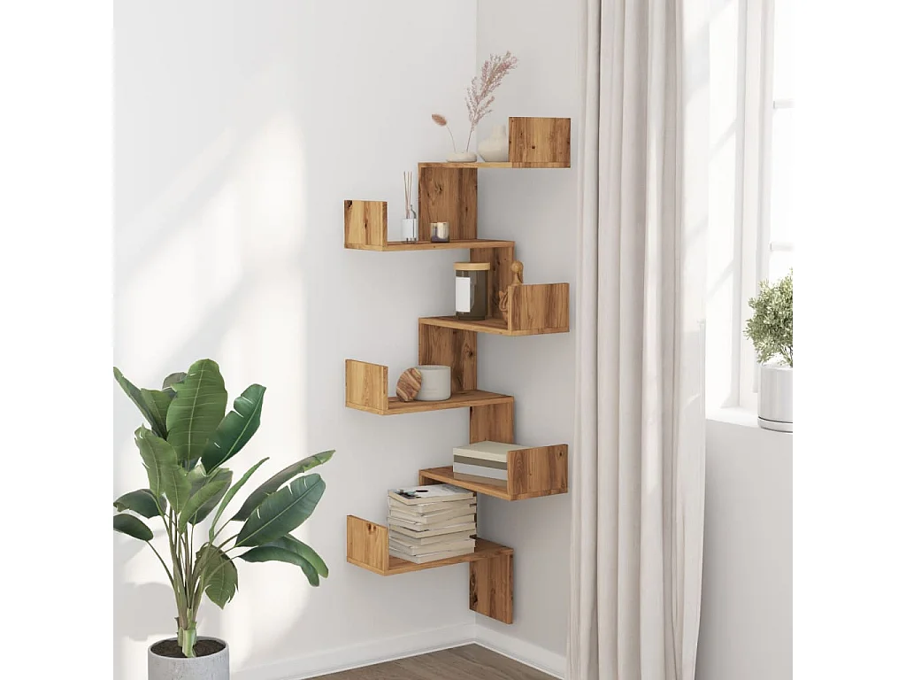 Estante de esquina de pared, roble artesanal, madera de ingeniería