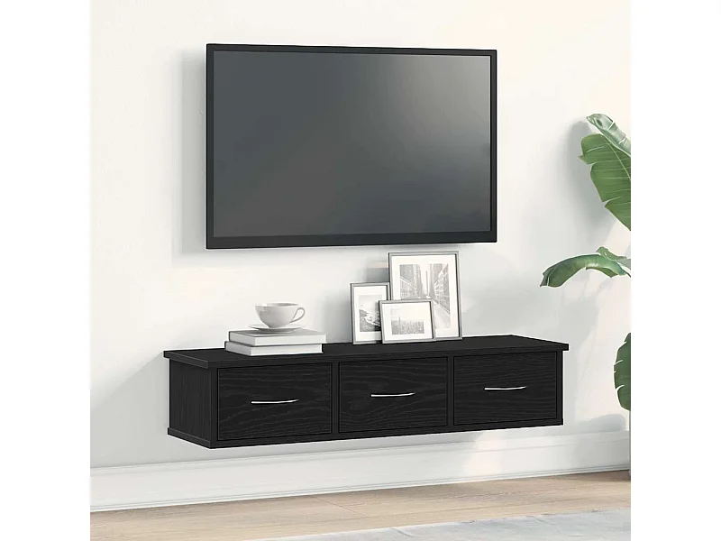 Mobiletto da parete in rovere nero 88x26x18,5 cm in legno ingegnerizzato