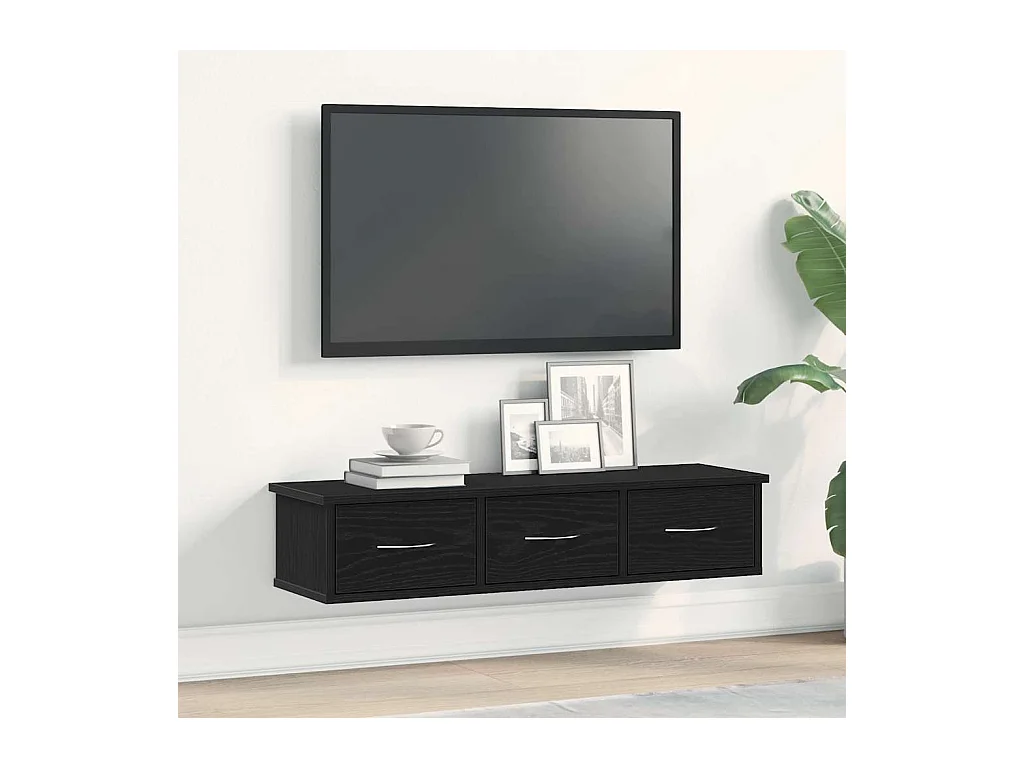 Zwarte eikenhouten wandkast 88x26x18,5 cm bewerkt hout