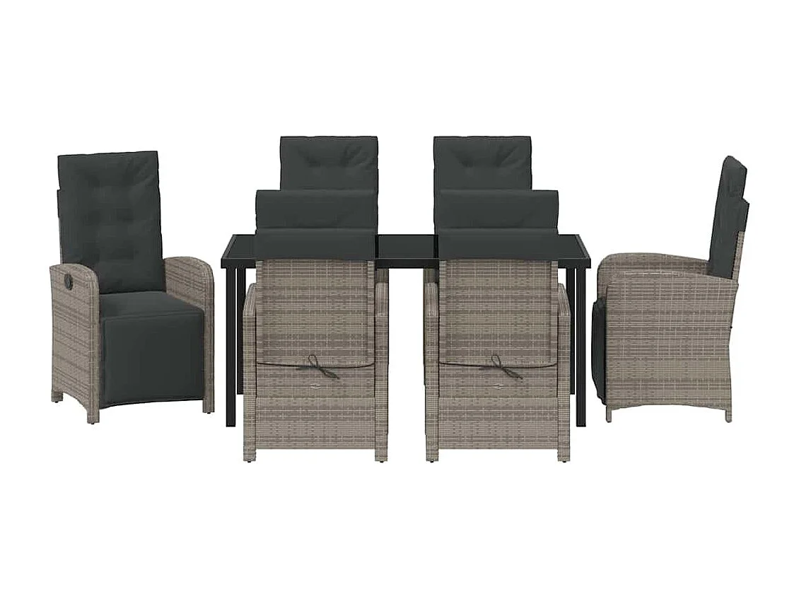 Set da pranzo da giardino 7 pezzi con cuscini grigi in polyrattan