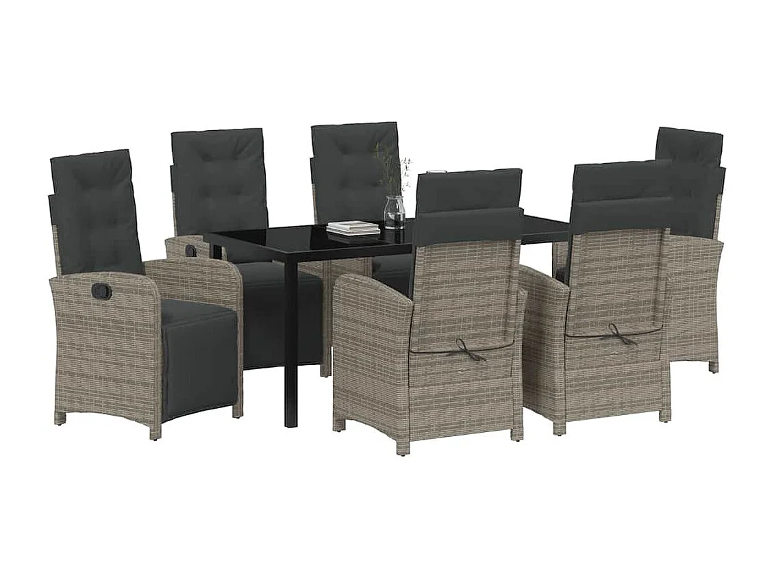 Ensemble de salle à manger de jardin 7 pièces avec coussins gris en poly rotin