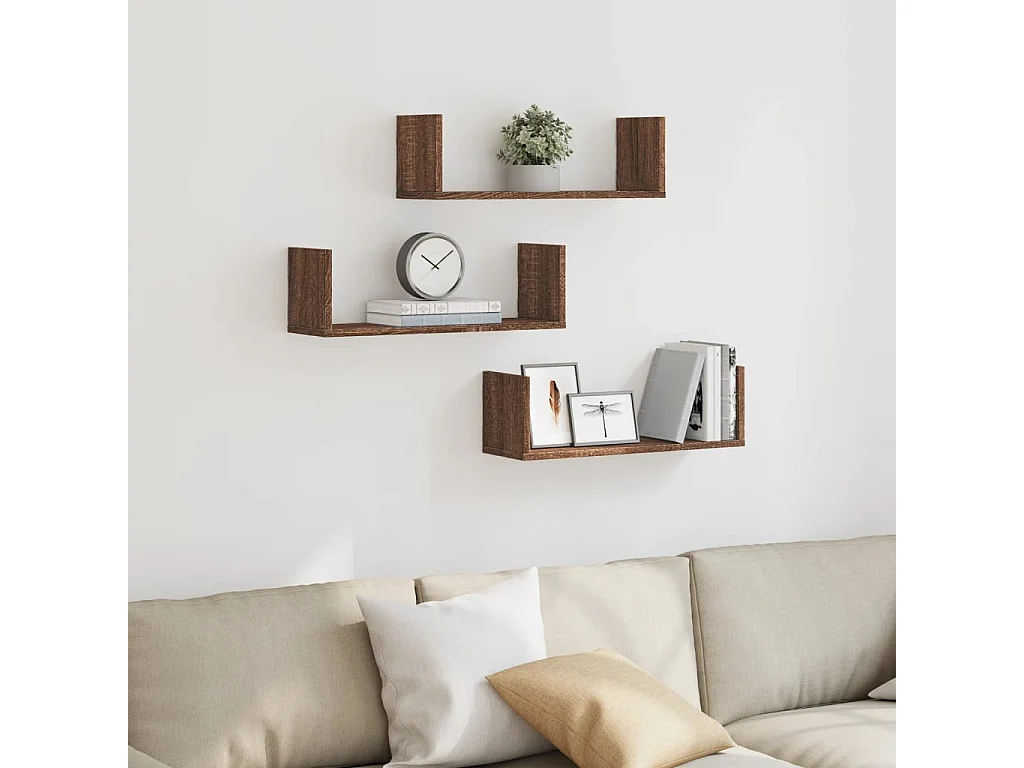 estantes de pared de roble marrón, 58 x 18 x 18 cm, madera de ingeniería
