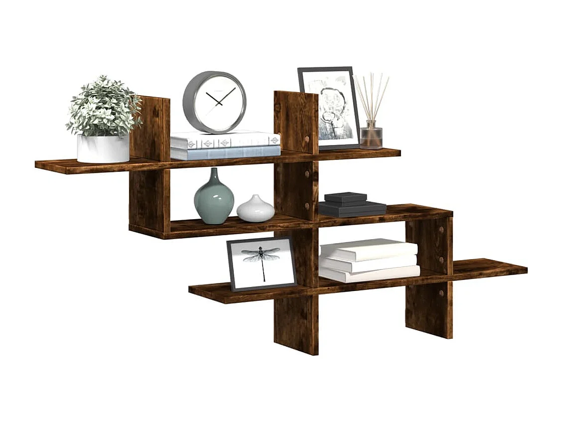 Wandplank van gerookt eikenhout 124,5 x 18 x 60,5 cm bewerkt hout