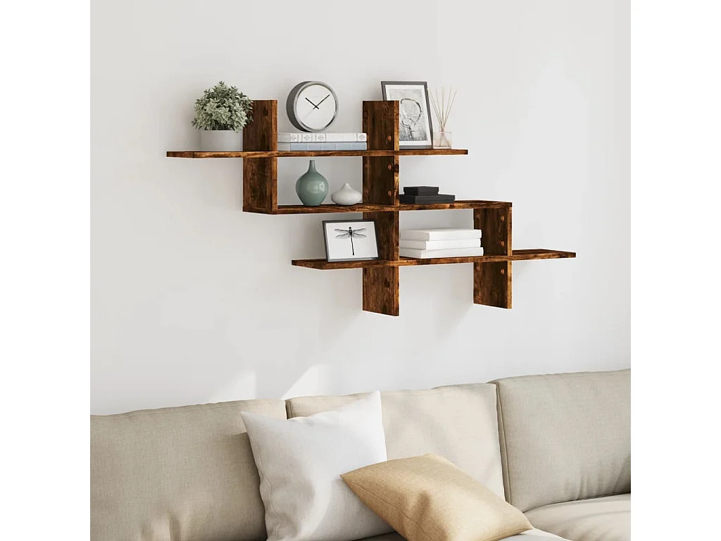Estante de pared de roble ahumado 124,5x18x60,5 cm madera de ingeniería