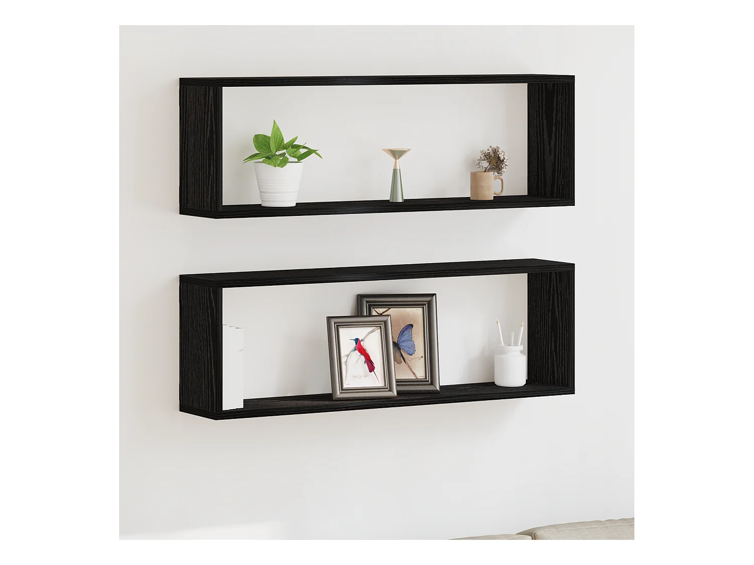 Wandplanken - Set van 2, Zwarte Eiken, 80x15x26 cm, Gemaakt van bewerkt hout