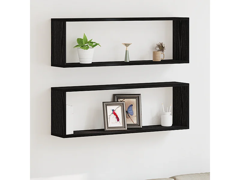 Étagères murales - Set de 2, Chêne Noir, 80x15x26 cm, Fabriquées en Bois d'ingénierie