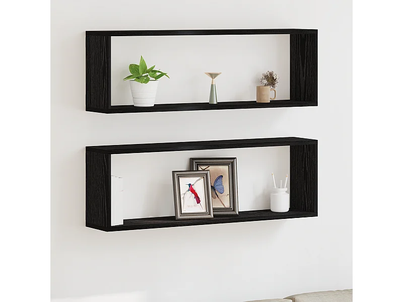 Étagères murales - Set de 2, Chêne Noir, 80x15x26 cm, Fabriquées en Bois d'ingénierie