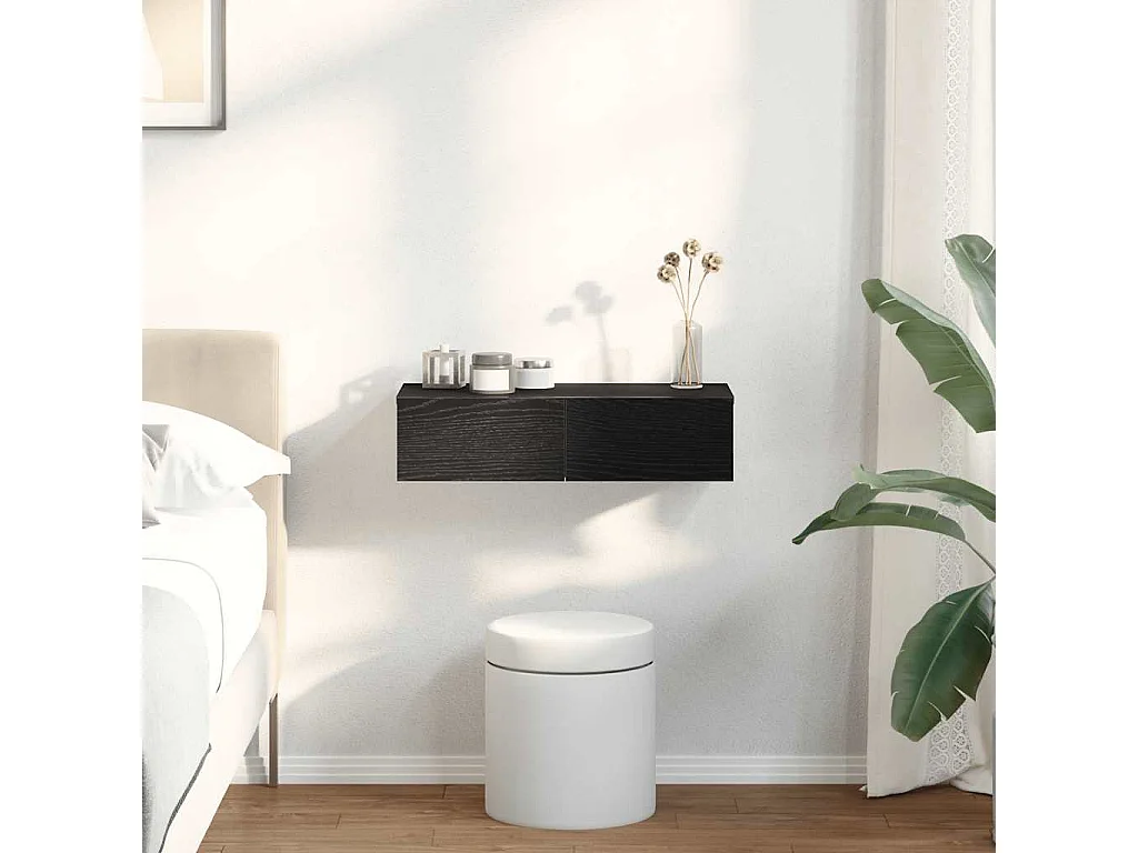 Étagère murale avec tiroirs noir 60x26,5x15cm bois d'ingénierie