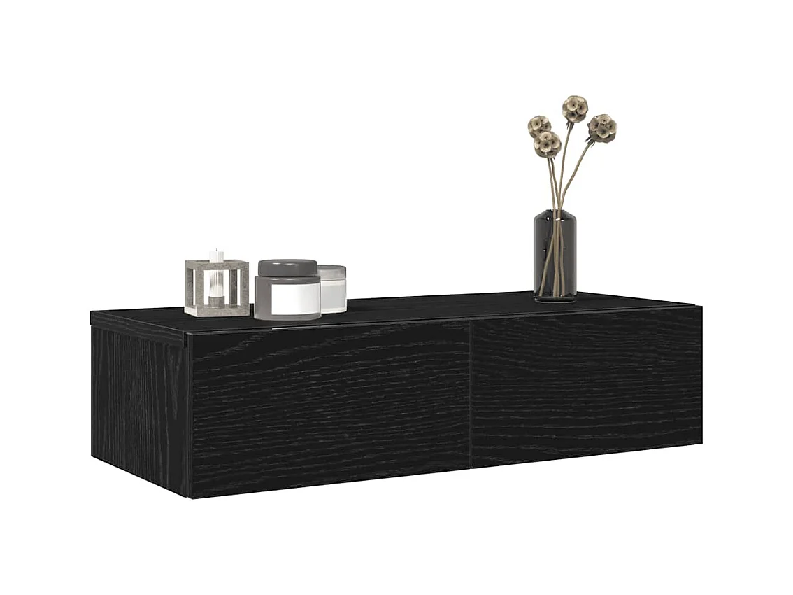 Wandplank met lades zwart 60x26,5x15cm bewerkt hout
