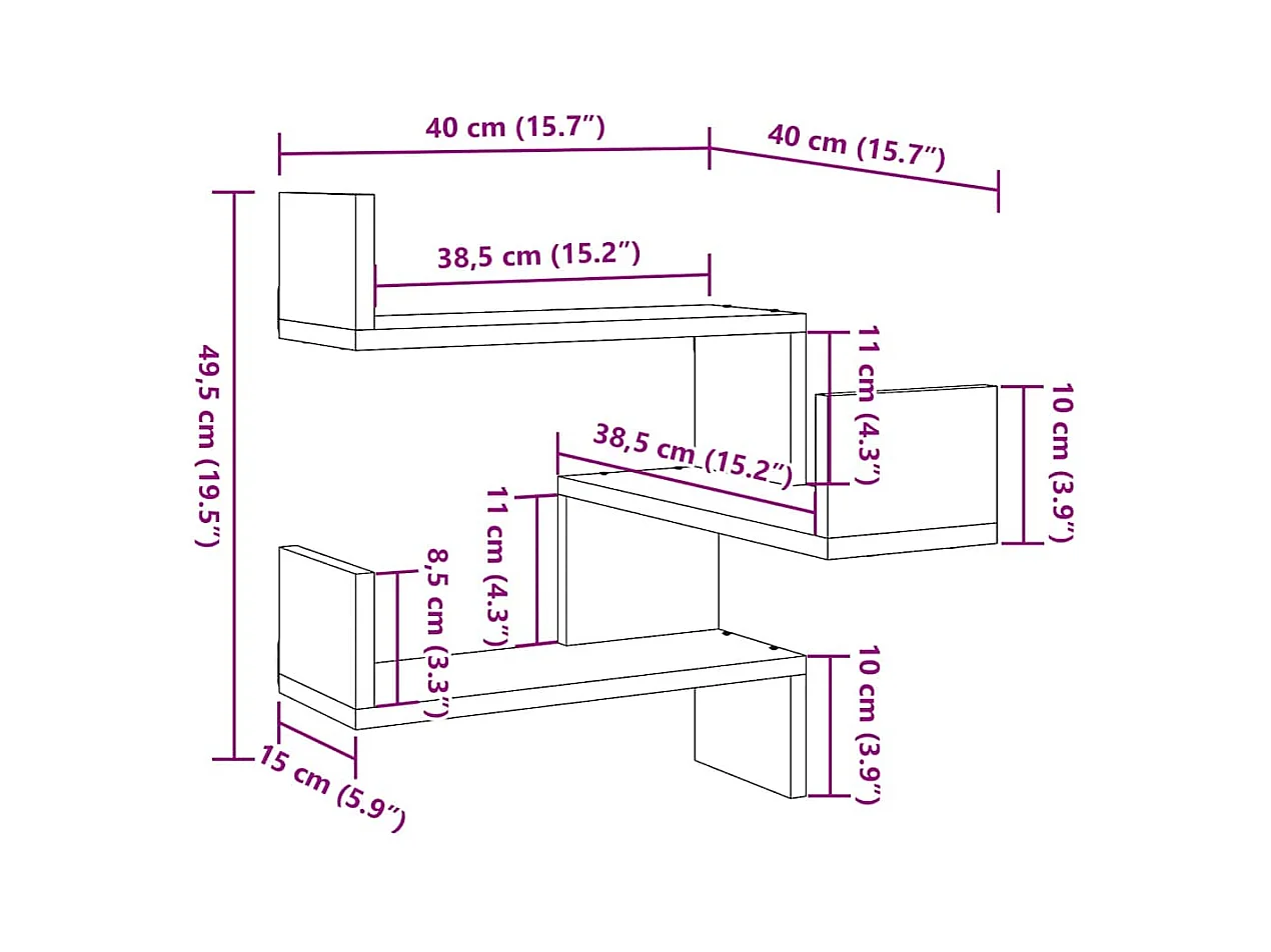 Étagères d'angle murales 2 pcs chêne artisanal 40x40x49,5 cm