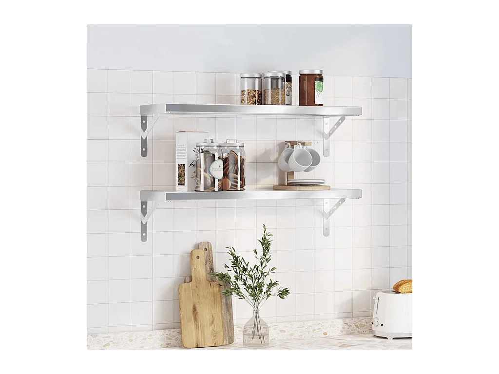 Étagères murales 2 pcs 75x23,5x3 cm argenté acier inoxydable