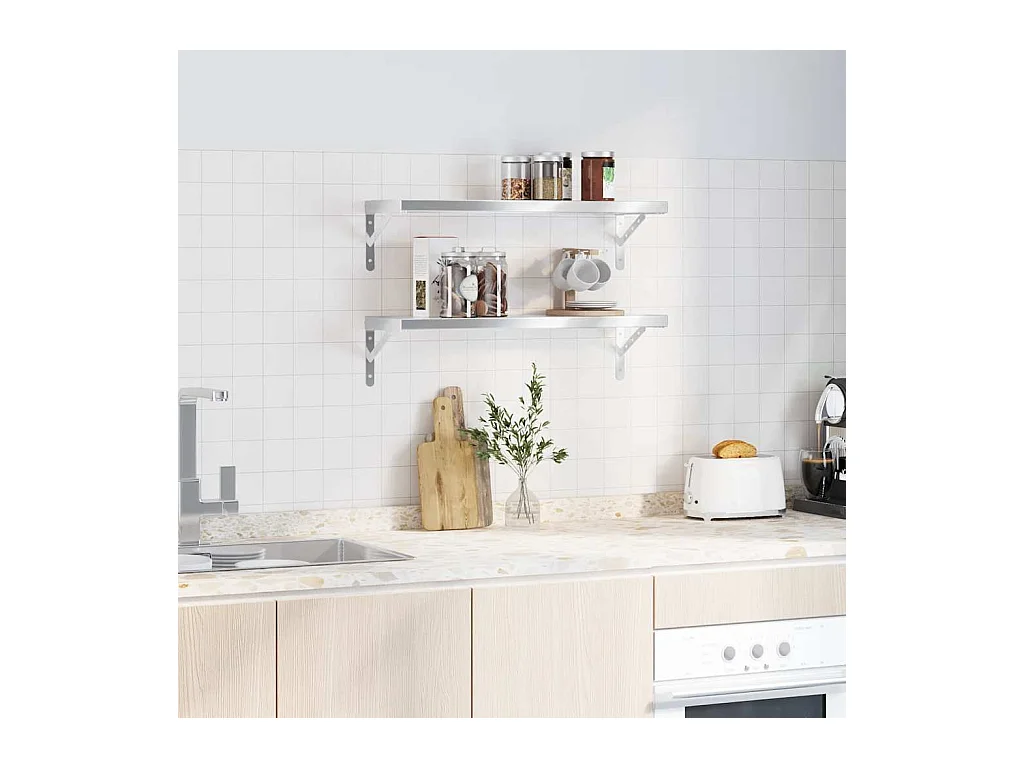 Étagères murales 2 pcs 75x23,5x3 cm argenté acier inoxydable