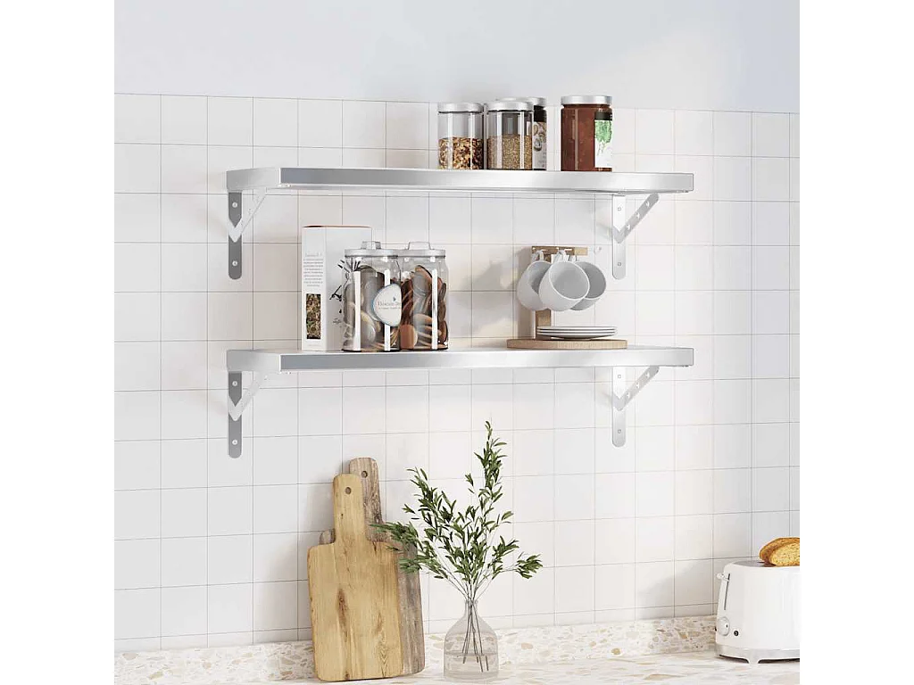 Étagères murales 2 pcs 75x23,5x3 cm argenté acier inoxydable