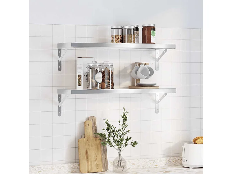 Estantes de pared 2 uds 75x23,5x3 cm acero inoxidable plateado