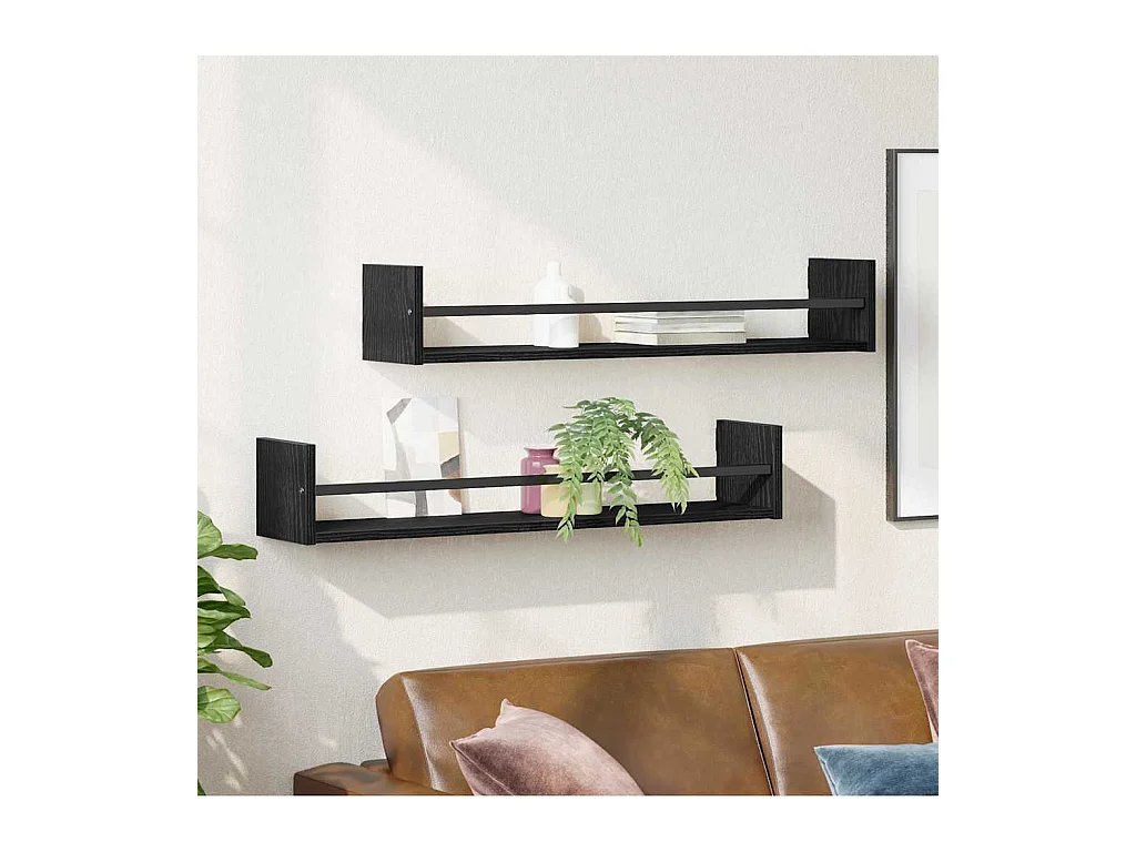 Étagères murales 2 pcs Chêne Noir 80x16x14 cm Bois d'ingénierie