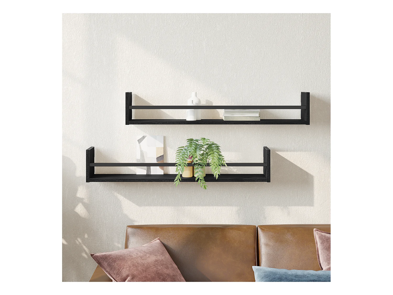 Wandplanken 2 stuks Zwarte Eiken 80x16x14 cm Bewerkt hout