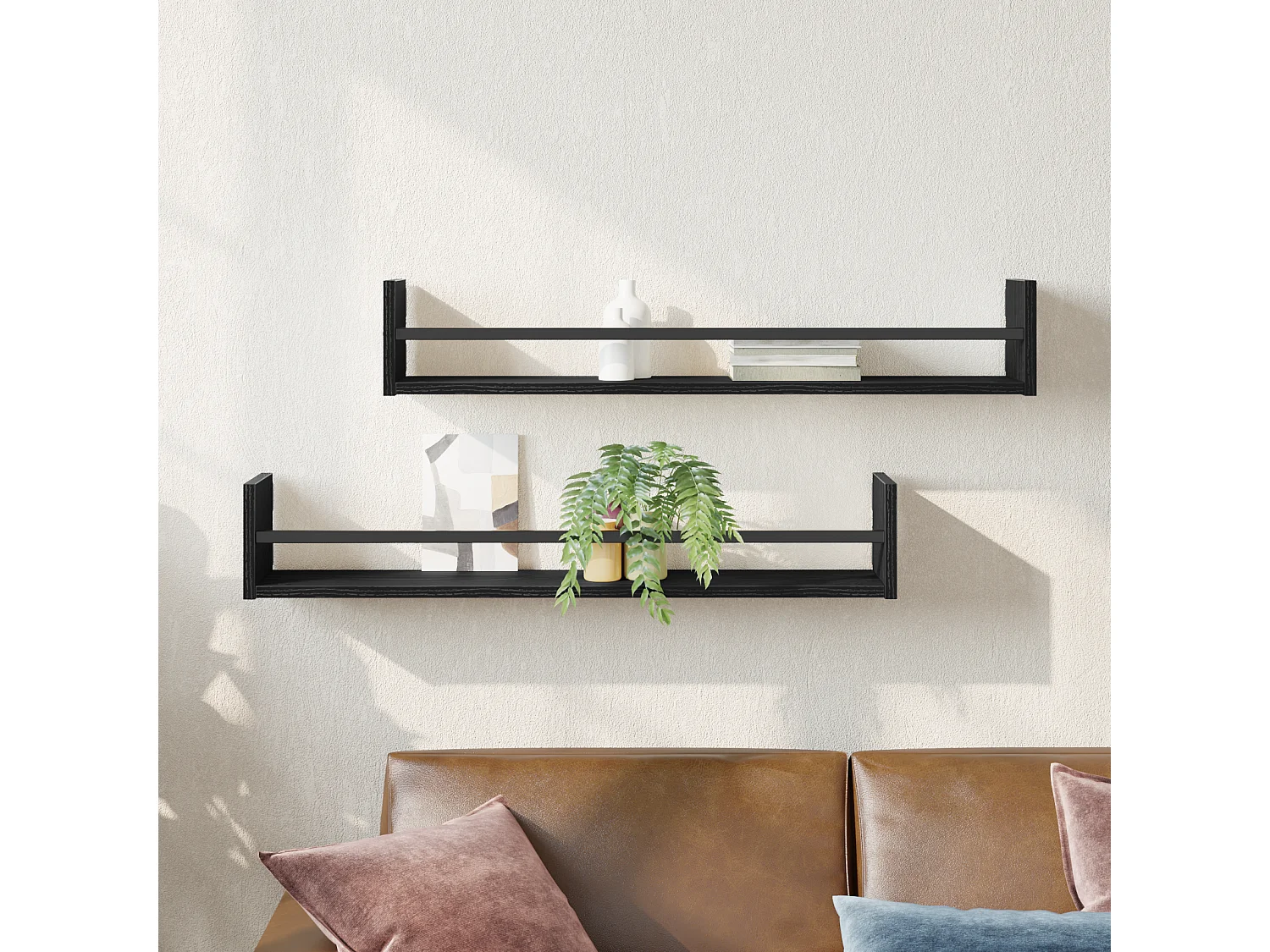 Étagères murales 2 pcs Chêne Noir 80x16x14 cm Bois d'ingénierie