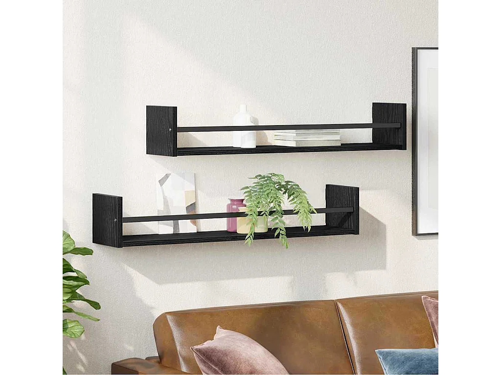 Étagères murales 2 pcs Chêne Noir 80x16x14 cm Bois d'ingénierie
