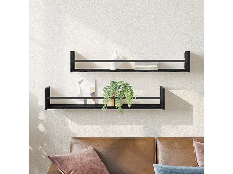Étagères murales 2 pcs Chêne Noir 80x16x14 cm Bois d'ingénierie