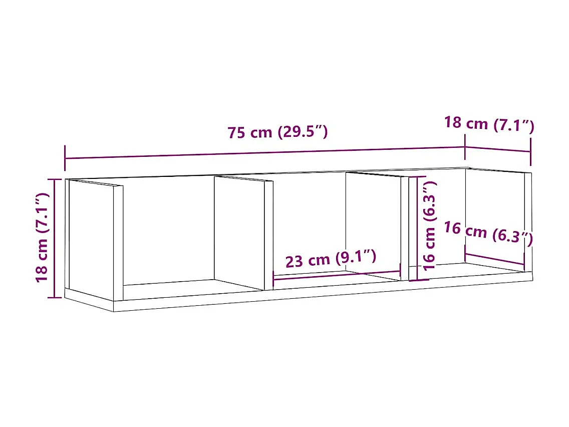 CD-wandplank handgemaakt eikenhout 75x18x18 cm bewerkt hout