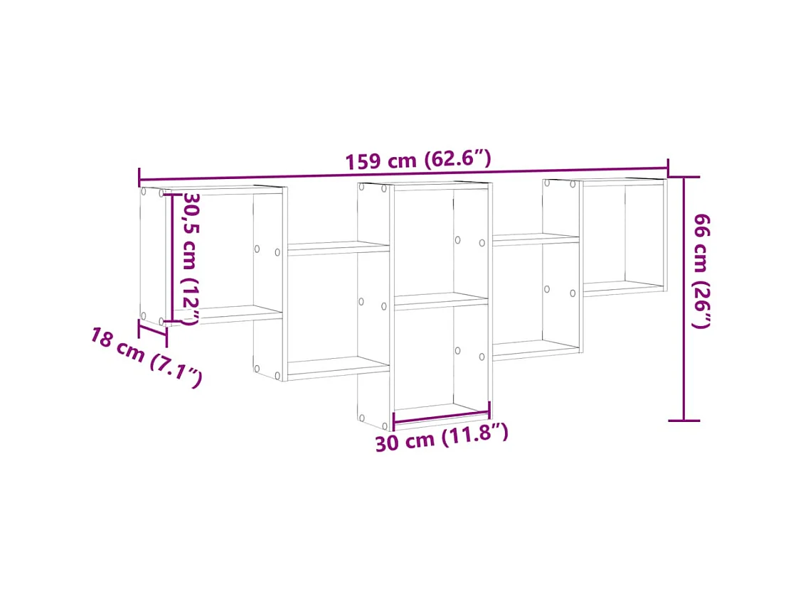 Sonoma wandplank grijs 159x18x66 cm bewerkt hout