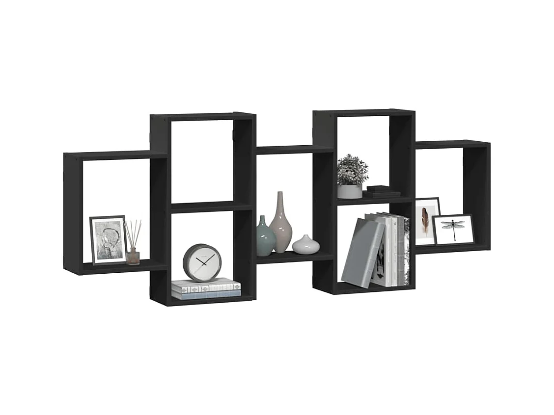 Zwarte wandplank 159x18x65 cm bewerkt hout