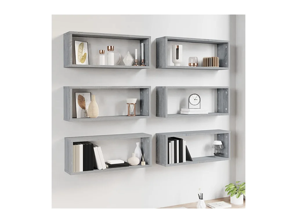 Mensole da parete cubo 6 pz Sonoma grigio 60x15x23 cm Legno