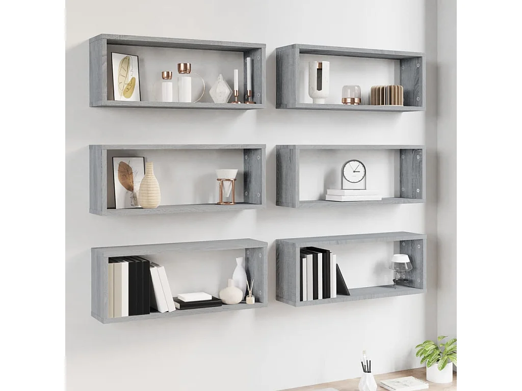 Étagères murales cube 6 pcs Sonoma gris 60x15x23 cm Bois