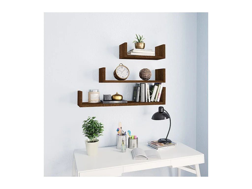 Étagères murales d'affichage 3 pcs Chêne marron Bois ingénierie