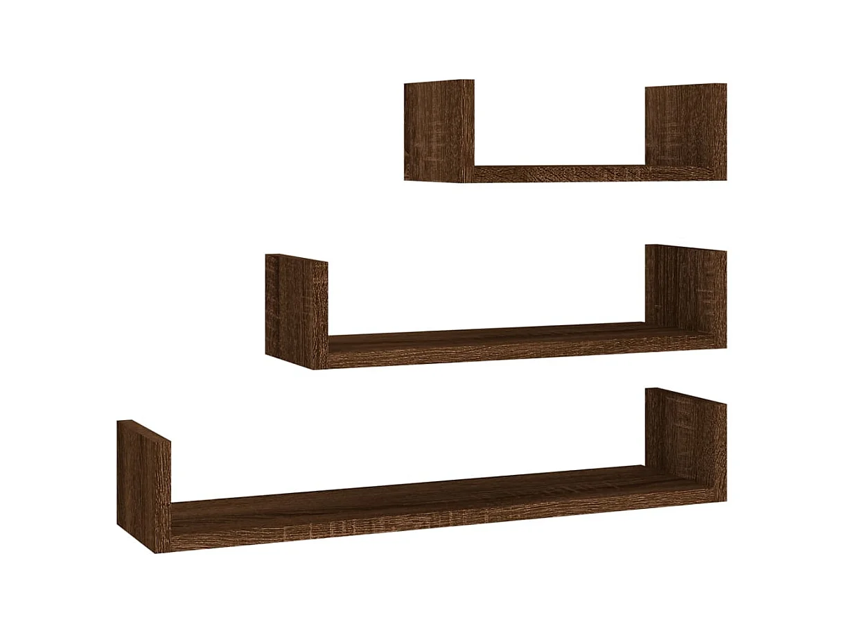Étagères murales d'affichage 3 pcs Chêne marron Bois ingénierie