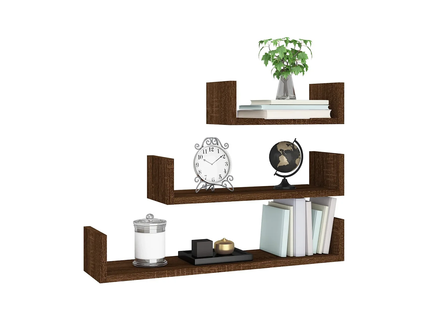 Étagères murales d'affichage 3 pcs Chêne marron Bois ingénierie