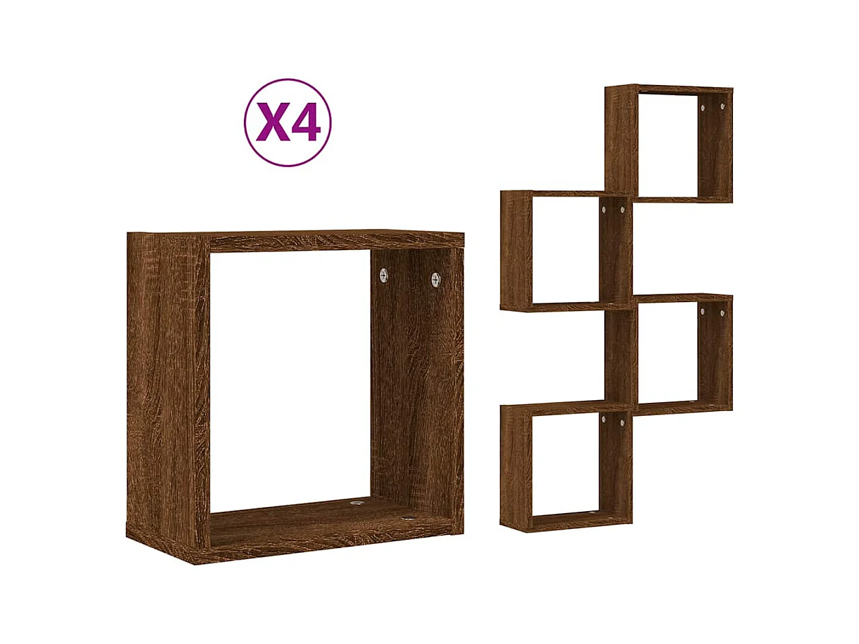 Étagères murales sous forme cube 4 pcs chêne marron 30x15x30cm