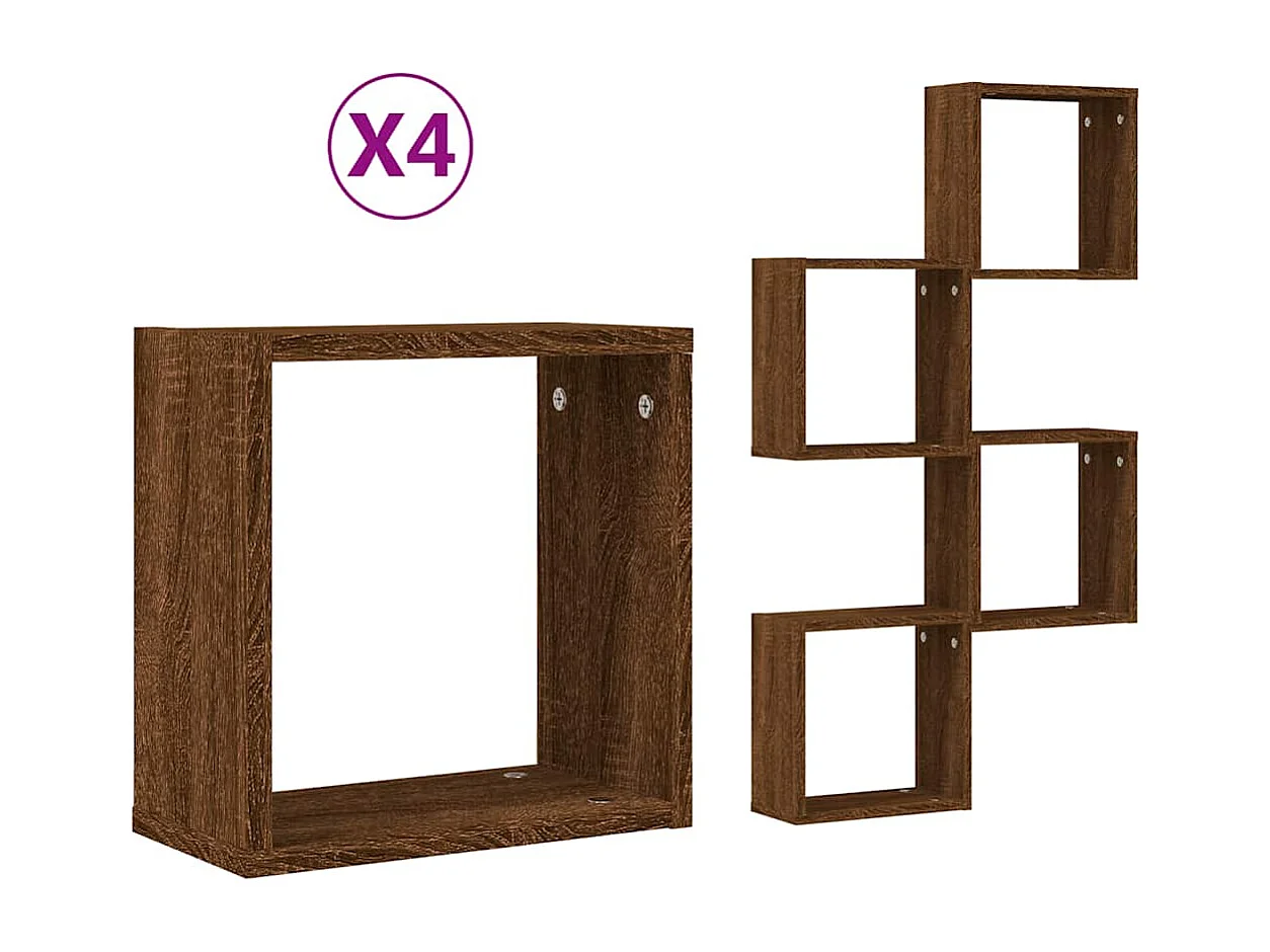 Étagères murales sous forme cube 4 pcs chêne marron 30x15x30cm