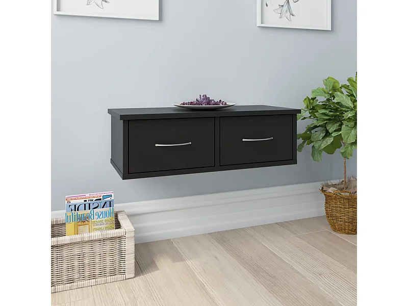 Mensola da parete con cassetti nera 60x26x18,5cm Legno ingegnerizzato
