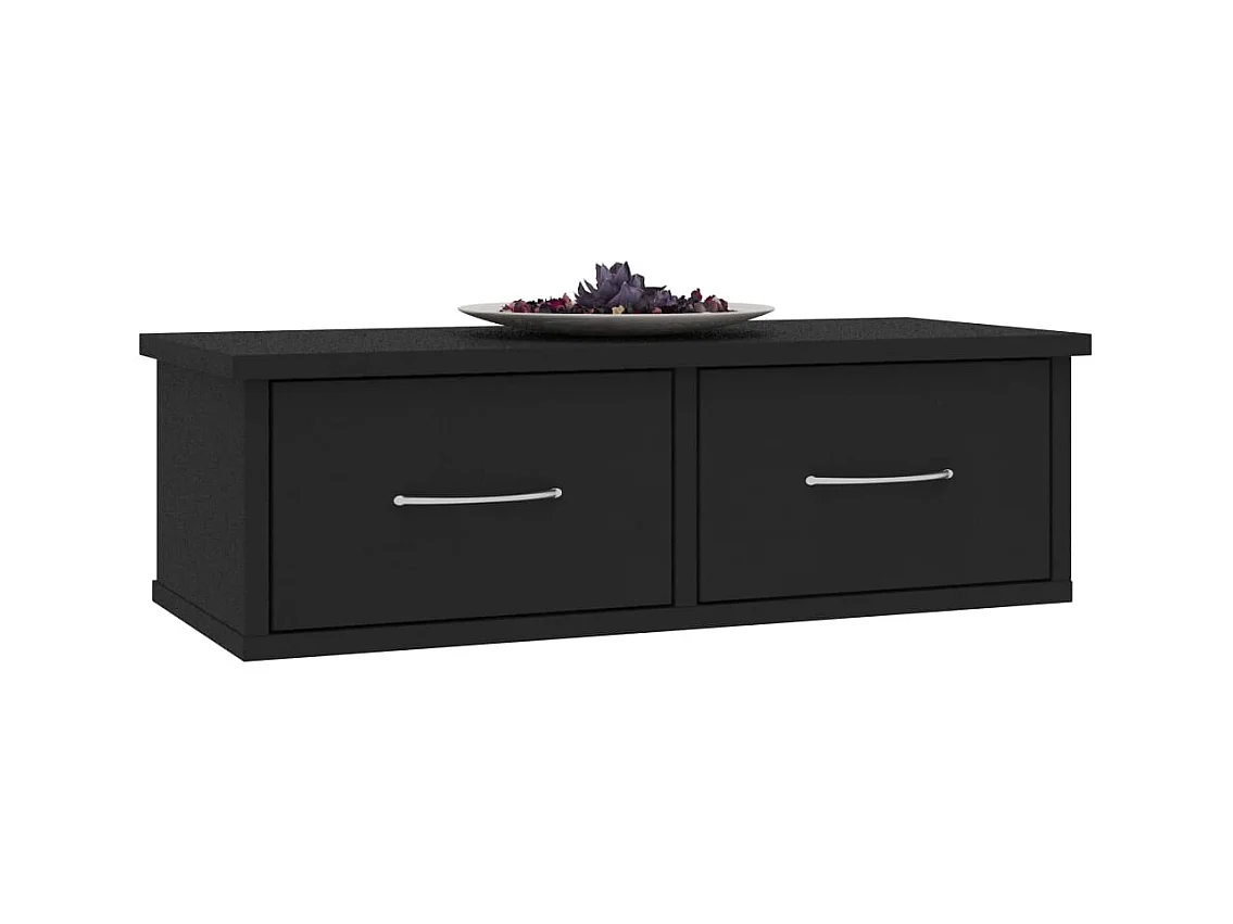 Mensola da parete con cassetti nera 60x26x18,5cm Legno ingegnerizzato