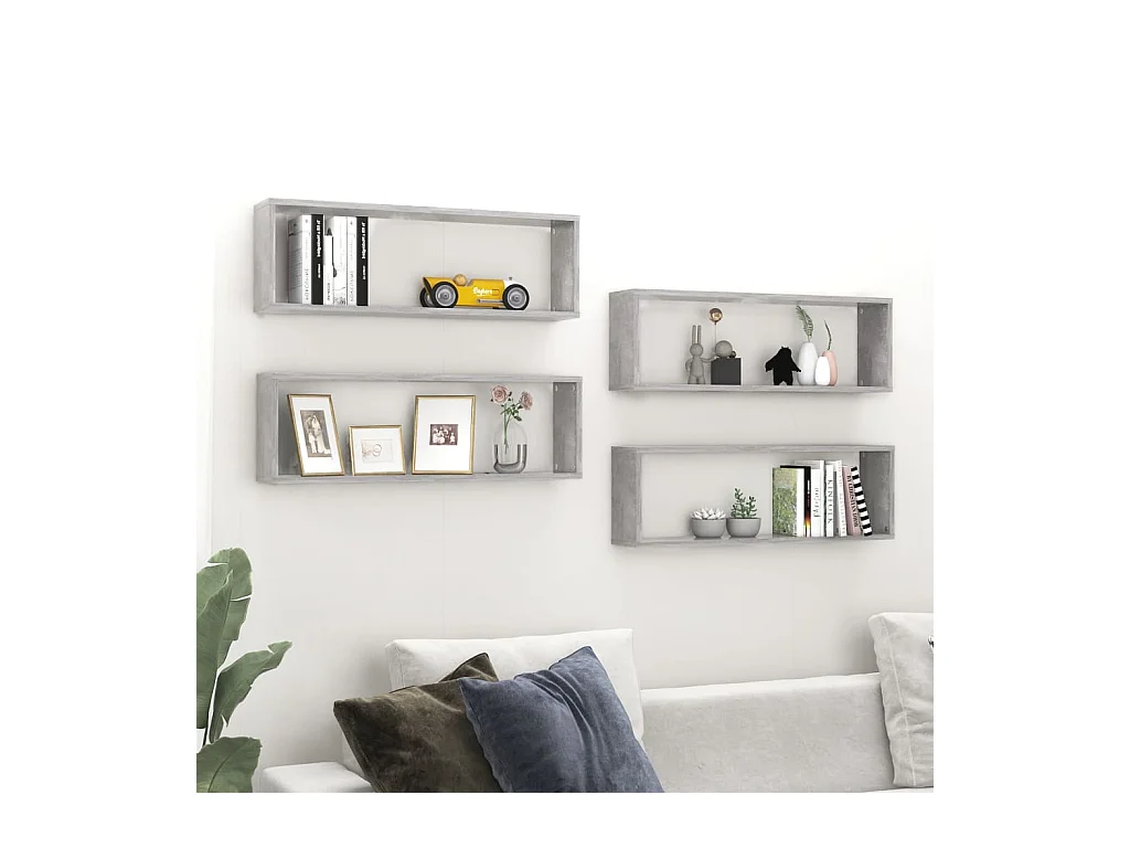 Étagères cube murales 4 pcs gris béton bois d'ingénierie