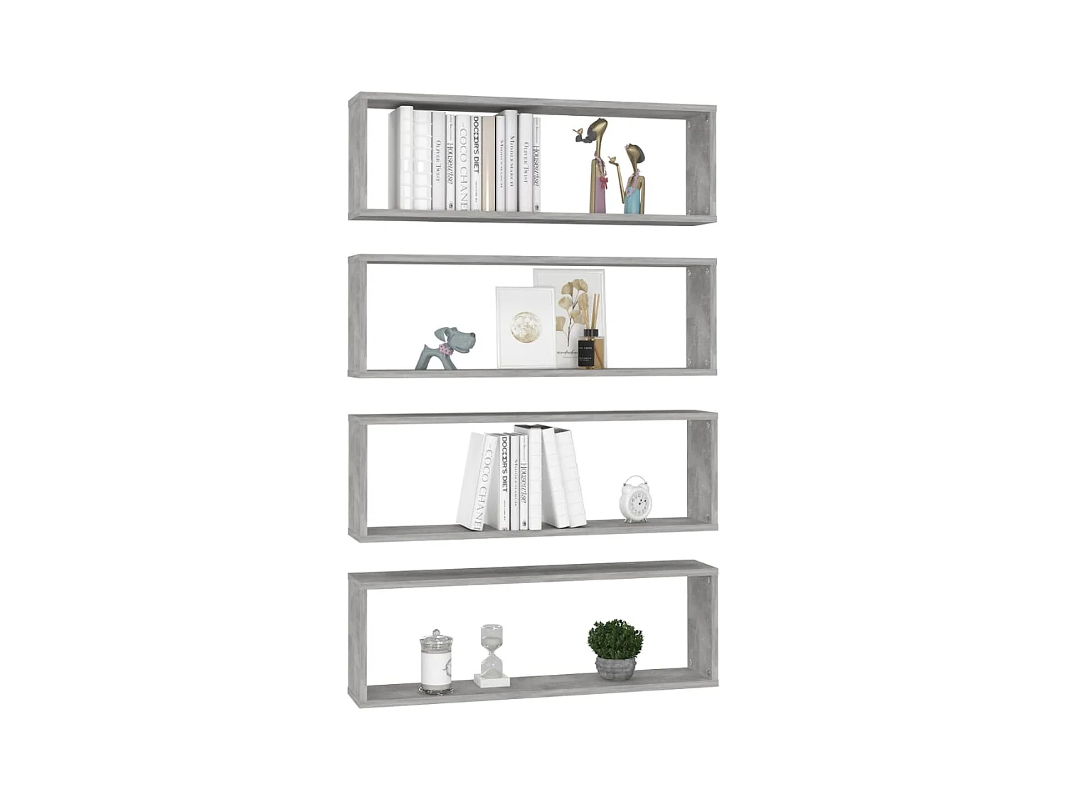Étagères cube murales 4 pcs gris béton bois d'ingénierie