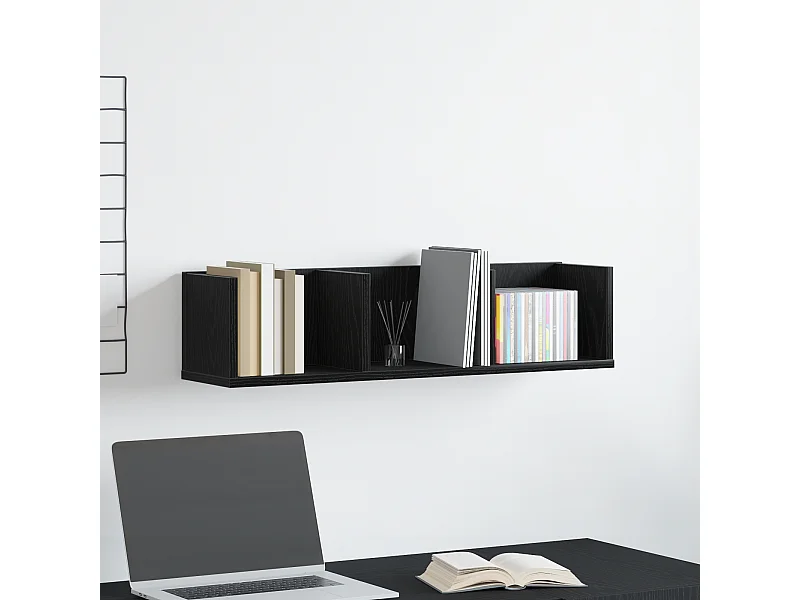 Mensola da parete per CD in rovere nero 75x18x18 cm in legno ingegnerizzato