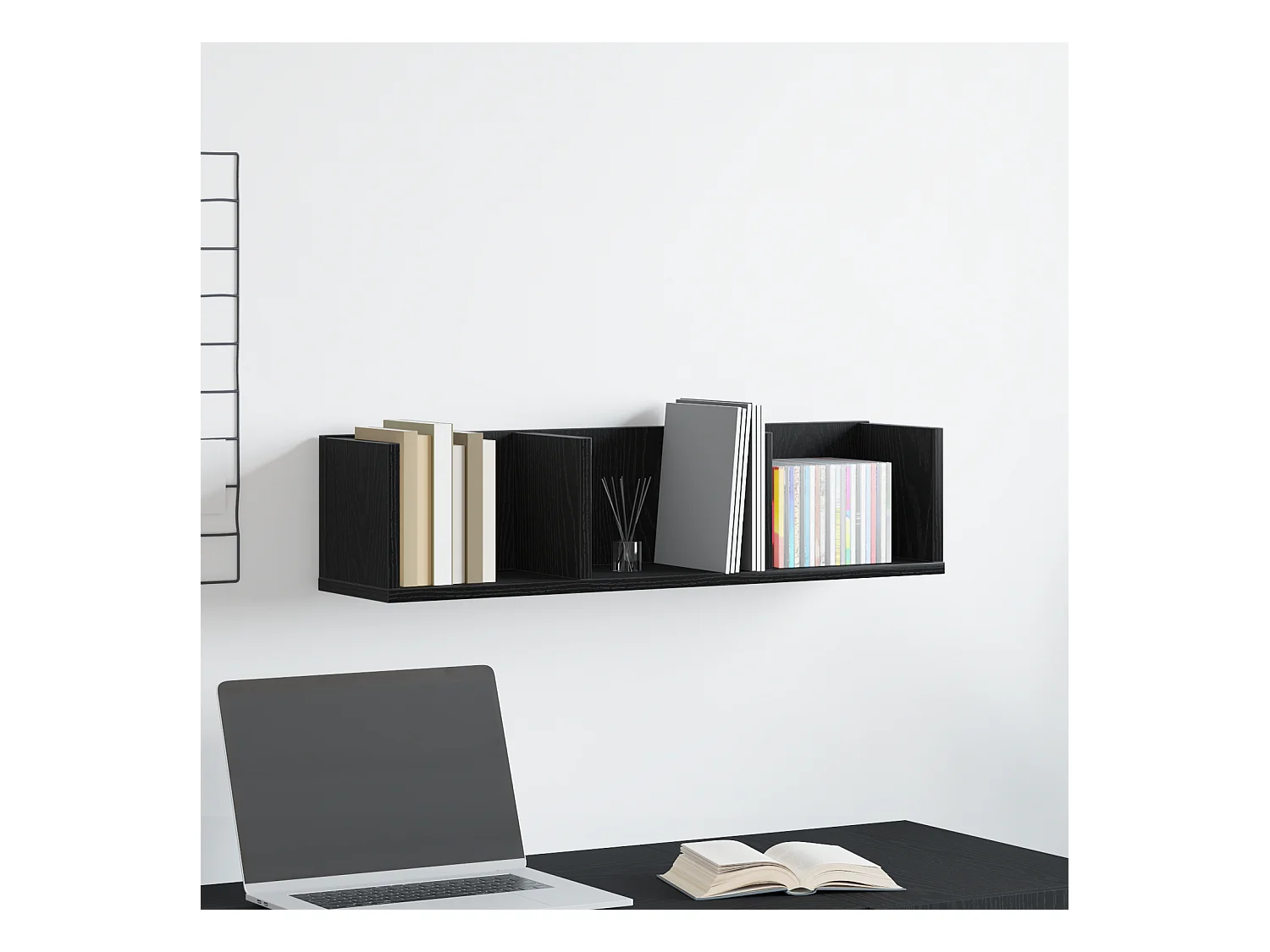 Mensola da parete per CD in rovere nero 75x18x18 cm in legno ingegnerizzato