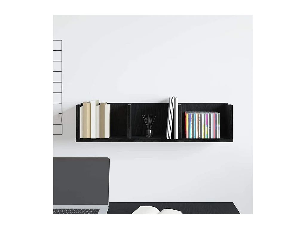 Mensola da parete per CD in rovere nero 75x18x18 cm in legno ingegnerizzato