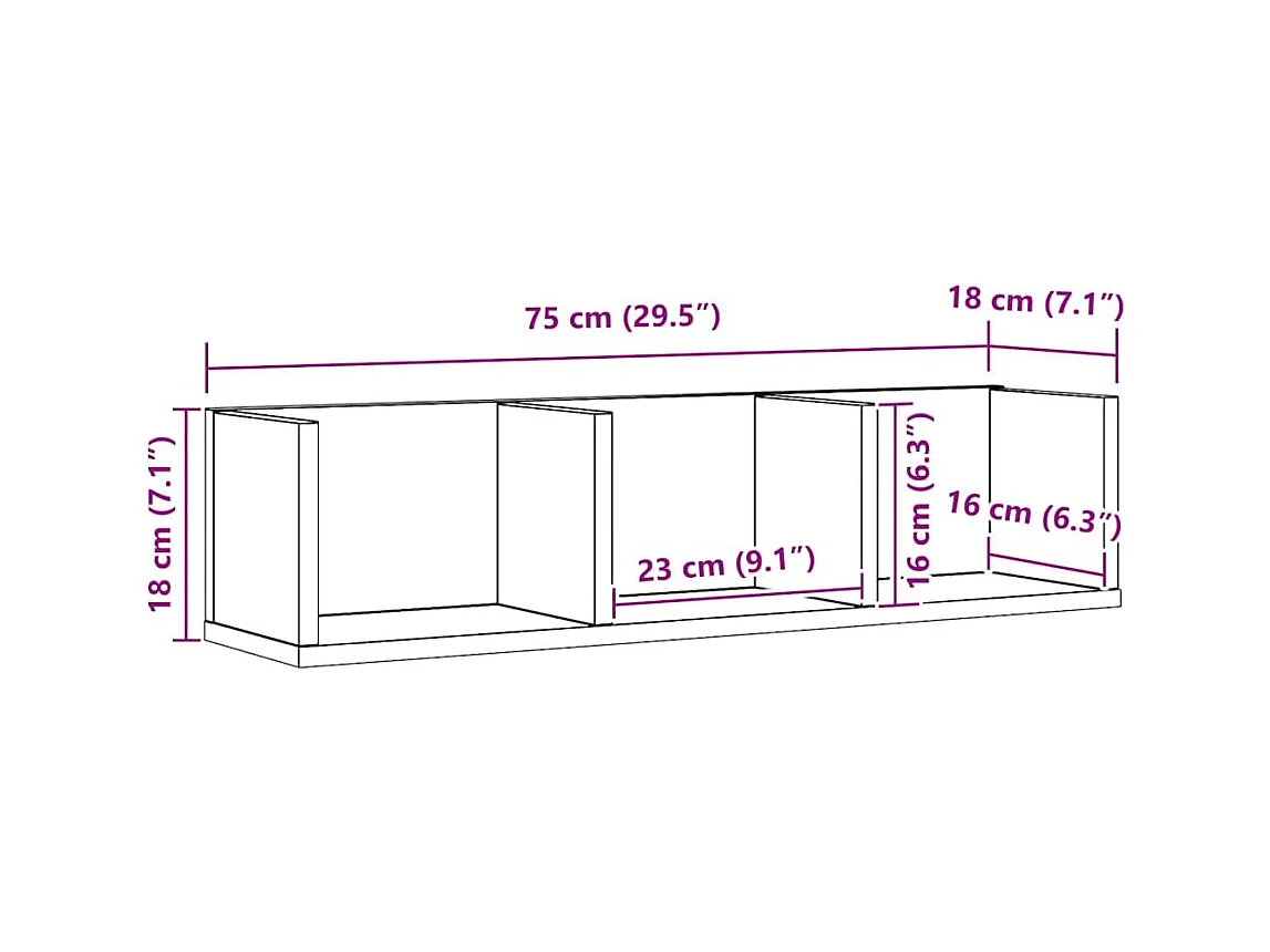 Mensola da parete per CD in rovere nero 75x18x18 cm in legno ingegnerizzato