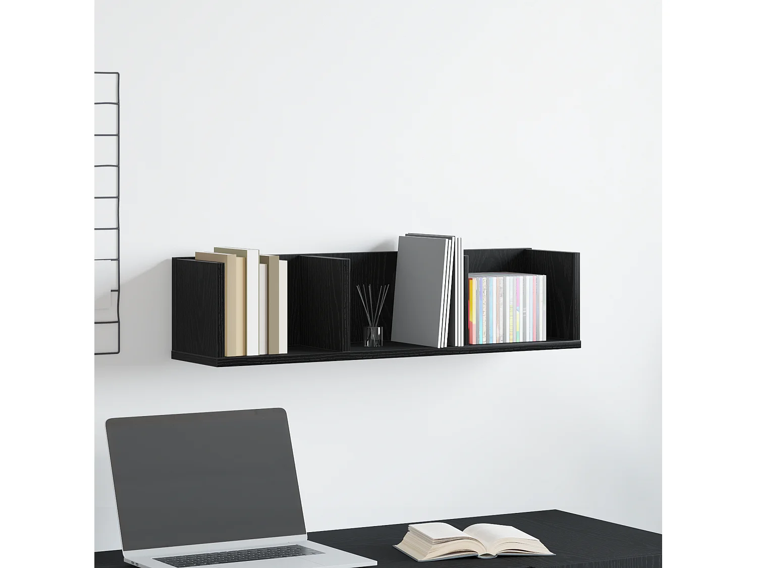 Étagère murale CD en chêne noir 75x18x18 cm en bois d'ingénierie