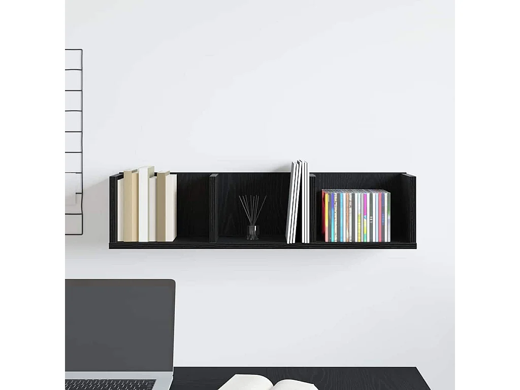 Étagère murale CD en chêne noir 75x18x18 cm en bois d'ingénierie